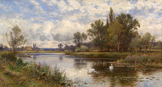Alfred Augustus Glendening - River Scene with Swans | MasterArt